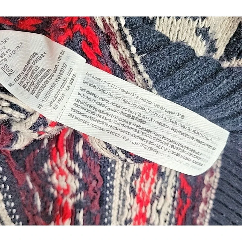 Abercrombie & Fitch Crewneck Dress Sweater Men's Size M Patterned Red White Blue